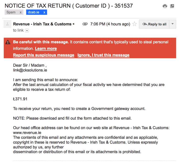 NOTICE OF TAX RETURN Scam - Ck Computer Solutions - IT Support, IT ...